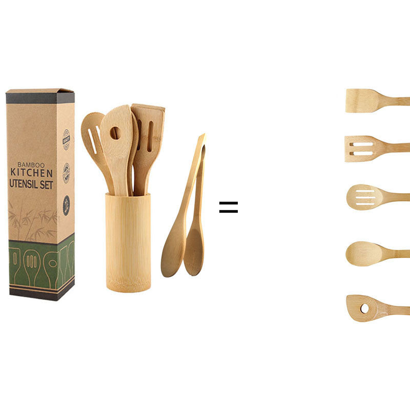 Eco-friendly kitchen utensils with ergonomic handles and a square holder