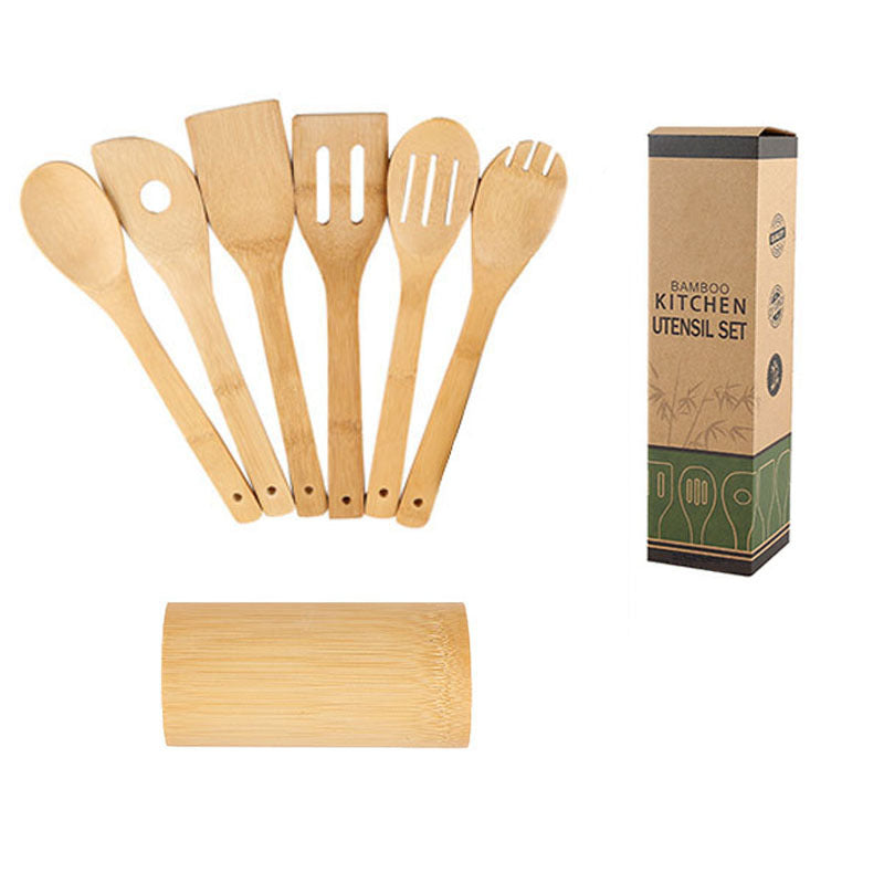 Eco-friendly kitchen utensils with ergonomic handles and a square holder