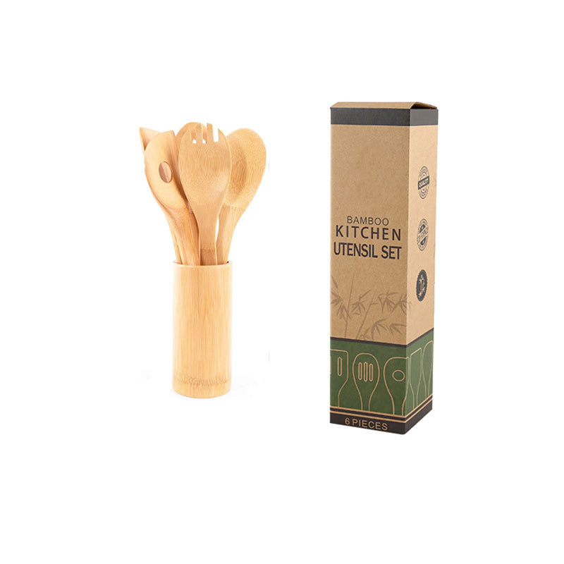 Eco-friendly kitchen utensils with ergonomic handles and a square holder