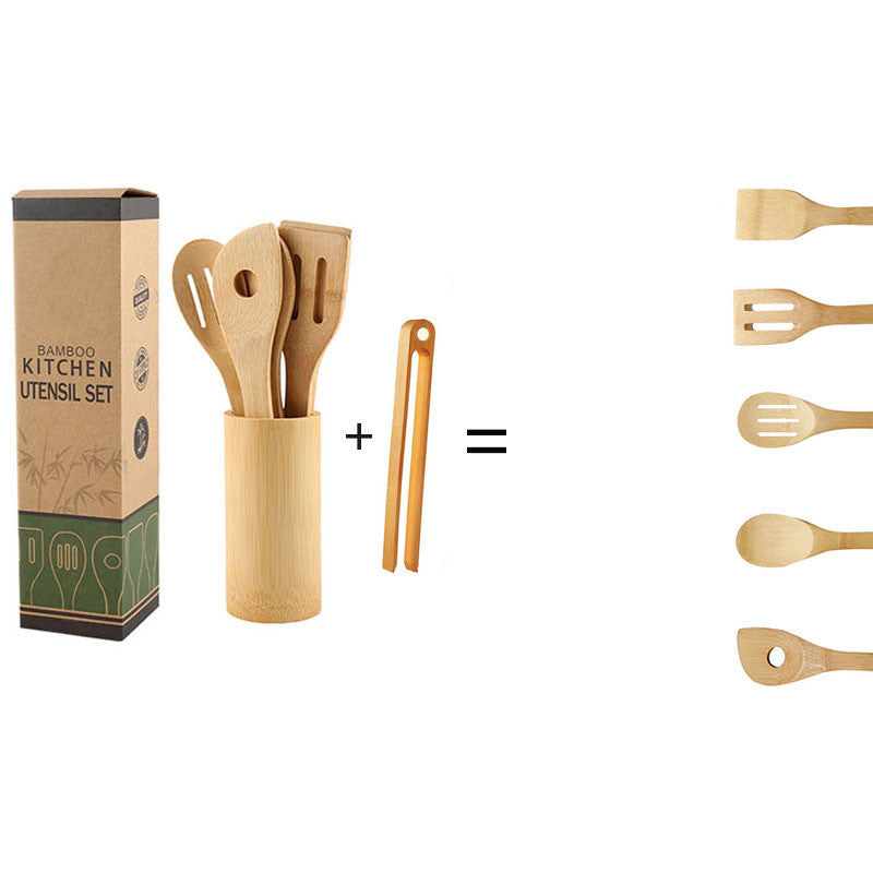 Eco-friendly kitchen utensils with ergonomic handles and a square holder