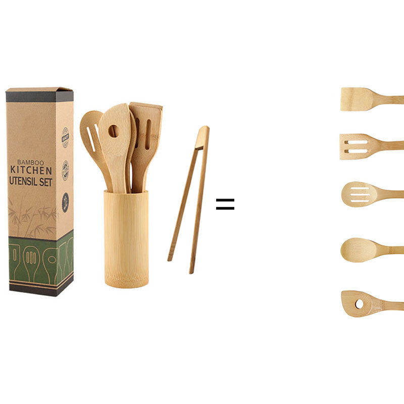 Eco-friendly kitchen utensils with ergonomic handles and a square holder
