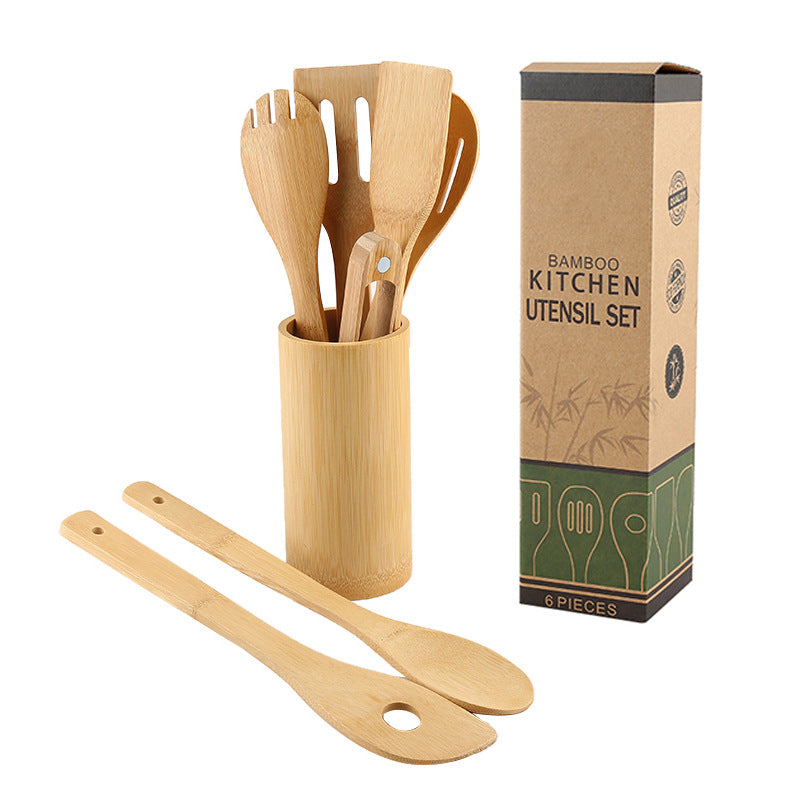 Eco-friendly kitchen utensils with ergonomic handles and a square holder
