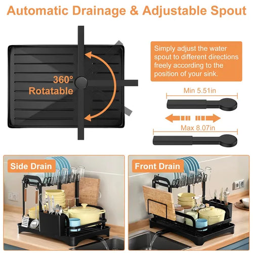 2-Tier Dish Drying Rack with Drainboard